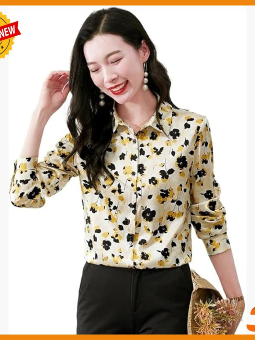 Silk Blend Long Sleeve Blouse Floral Print Button Down Collar
